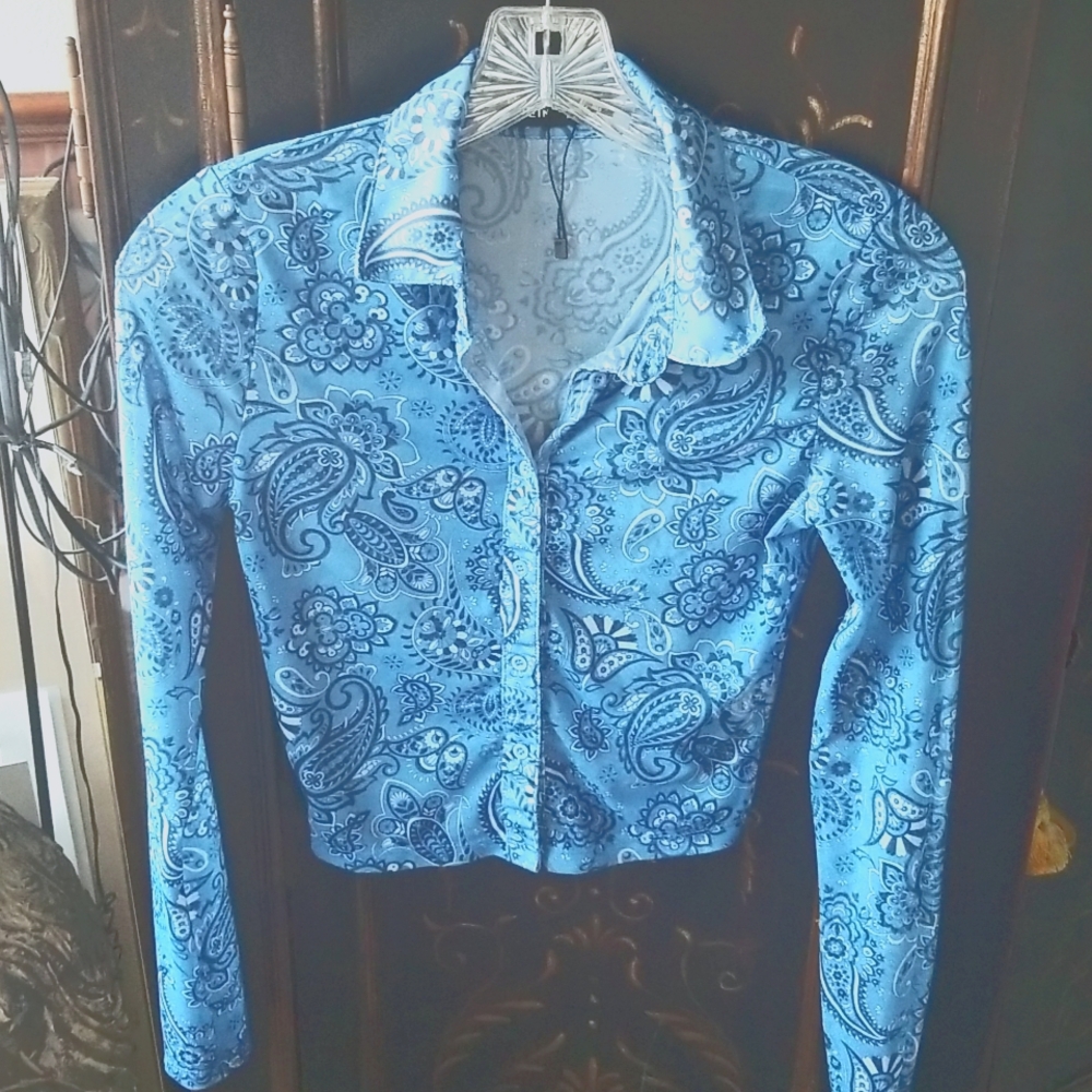 SHEIN Paisley Print Mesh Button Down Shirt Size S